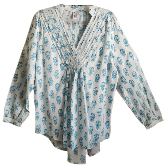 Tops - CLM Womens Blouse Size 2X White Cotton Floral Boho Retro Flattering